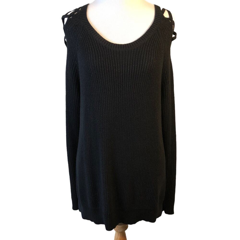 Guess Womens Sz XL Black Lace Up Sleeve Women's Sweater‎